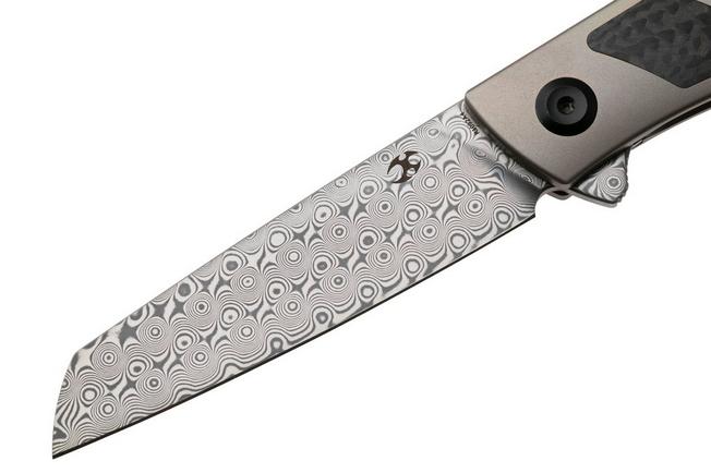 Afbeelding voor Kansept Cru K1092A4, Damascus Steel, Bronze Titanium, Black Carbon Fiber zakmes, Villella Knives design