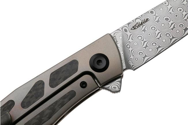 Afbeelding voor Kansept Cru K1092A4, Damascus Steel, Bronze Titanium, Black Carbon Fiber zakmes, Villella Knives design