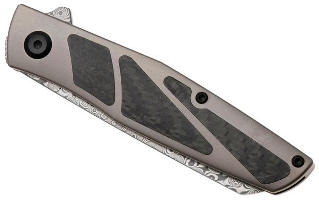 Afbeelding voor Kansept Cru K1092A4, Damascus Steel, Bronze Titanium, Black Carbon Fiber zakmes, Villella Knives design