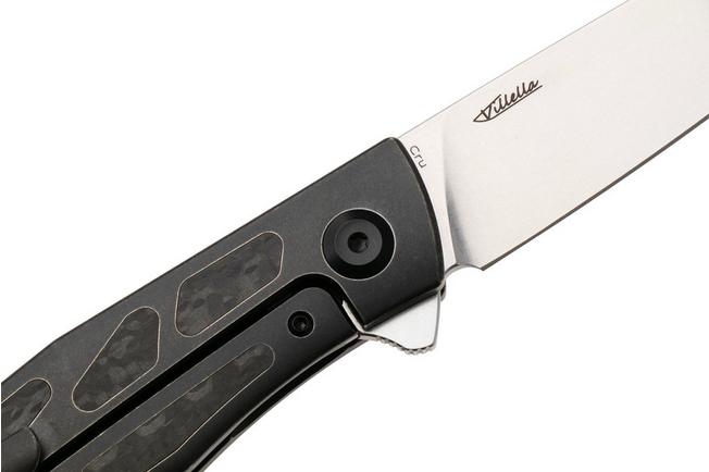 Afbeelding voor Kansept Cru K1092A5, Stonewashed CPM S35VN, Blackwashed Titanium, Black Carbon Fiber zakmes, Villella Knives design