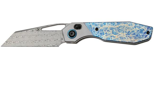 Immagine per Kansept QTRO K1118VA2 Damascus, Stonewashed Titanium, Lightning Strike Finish Ti Inlay, coltellino tascabile, design di Luft Concepts