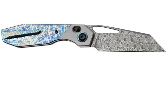Immagine per Kansept QTRO K1118VA2 Damascus, Stonewashed Titanium, Lightning Strike Finish Ti Inlay, coltellino tascabile, design di Luft Concepts