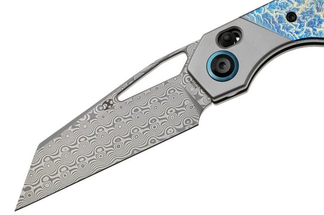 Immagine per Kansept QTRO K1118VA2 Damascus, Stonewashed Titanium, Lightning Strike Finish Ti Inlay, coltellino tascabile, design di Luft Concepts