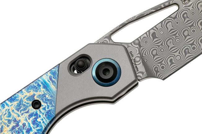 Immagine per Kansept QTRO K1118VA2 Damascus, Stonewashed Titanium, Lightning Strike Finish Ti Inlay, coltellino tascabile, design di Luft Concepts