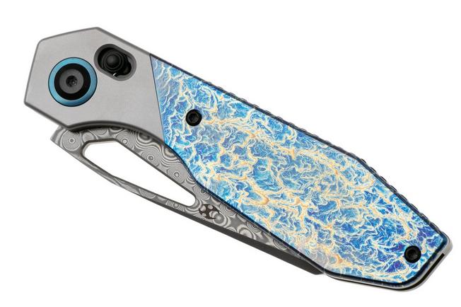 Immagine per Kansept QTRO K1118VA2 Damascus, Stonewashed Titanium, Lightning Strike Finish Ti Inlay, coltellino tascabile, design di Luft Concepts