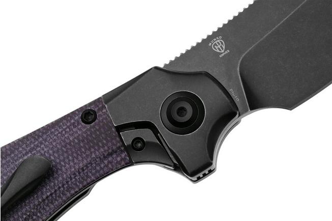 Afbeelding voor Kansept Pluto K3129A2 Blackwashed CPM S90V, Blackwash Titanium, Purple Micarta, zakmes, Munko Knives design