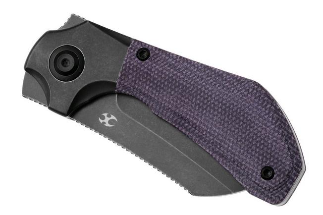 Afbeelding voor Kansept Pluto K3129A2 Blackwashed CPM S90V, Blackwash Titanium, Purple Micarta, zakmes, Munko Knives design