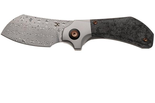 Afbeelding voor Kansept Pluto K3129A3 Acid-etched Damascus, Stonewashed Titanium, Shred Carbon Fiber, zakmes, Munko Knives design