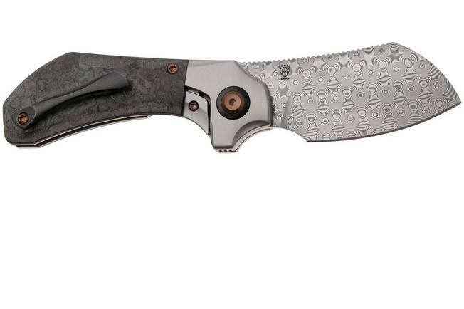 Afbeelding voor Kansept Pluto K3129A3 Acid-etched Damascus, Stonewashed Titanium, Shred Carbon Fiber, zakmes, Munko Knives design