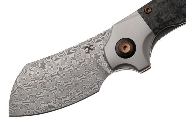 Afbeelding voor Kansept Pluto K3129A3 Acid-etched Damascus, Stonewashed Titanium, Shred Carbon Fiber, zakmes, Munko Knives design