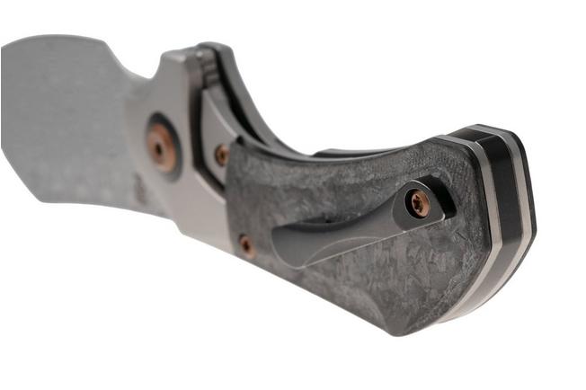 Afbeelding voor Kansept Pluto K3129A3 Acid-etched Damascus, Stonewashed Titanium, Shred Carbon Fiber, zakmes, Munko Knives design