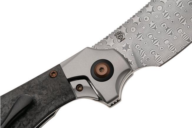 Afbeelding voor Kansept Pluto K3129A3 Acid-etched Damascus, Stonewashed Titanium, Shred Carbon Fiber, zakmes, Munko Knives design