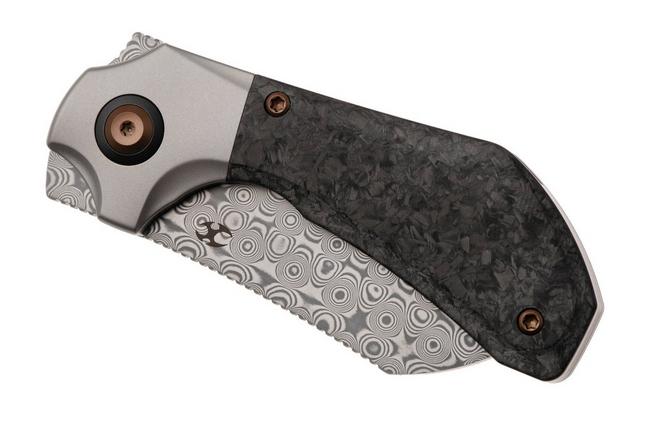 Afbeelding voor Kansept Pluto K3129A3 Acid-etched Damascus, Stonewashed Titanium, Shred Carbon Fiber, zakmes, Munko Knives design