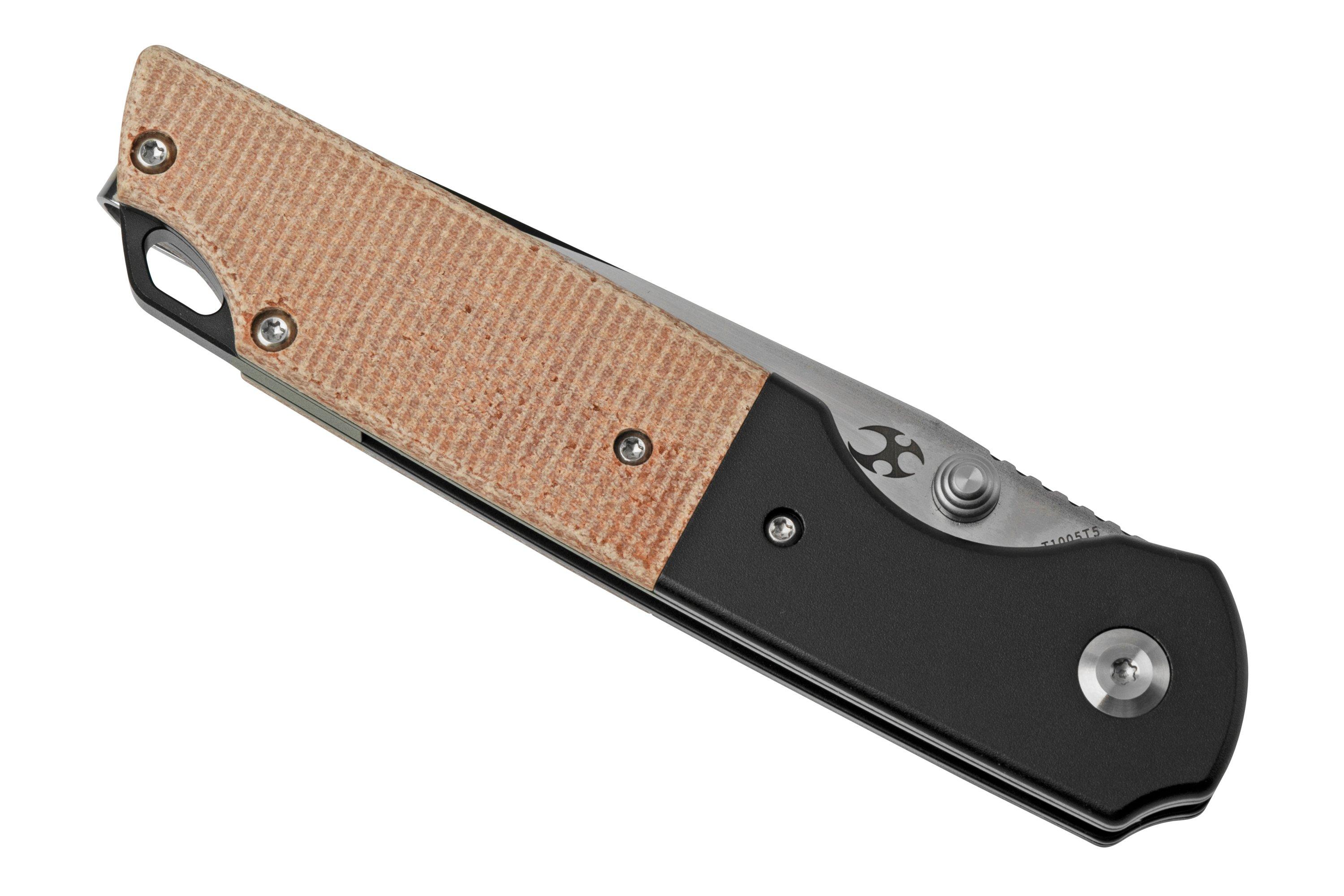 Kansept Warrior T1005T5 Black Tanto, Brown Micarta pocket knife, Kim ...