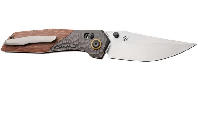 Afbeelding voor Kansept Deadite T1081V1 Stonewashed 154CM, Gray Aluminum Brown Micarta, zakmes, Tuffknives design