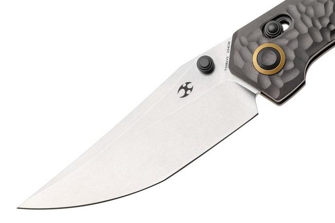 Afbeelding voor Kansept Deadite T1081V1 Stonewashed 154CM, Gray Aluminum Brown Micarta, zakmes, Tuffknives design