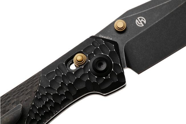 Afbeelding voor Kansept Deadite T1081V4 Blackwashed 154CM, Blackwash Aluminum Twill Carbon Fiber, zakmes, Tuffknives design