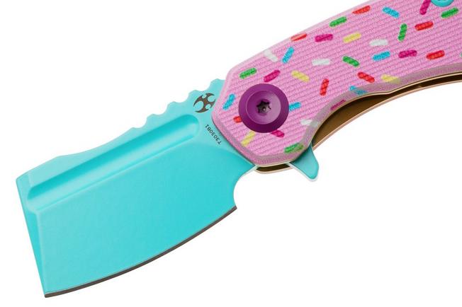 Afbeelding voor Kansept Mini Korvid T3030B1 Stonewashed 154CM, Pink Donut Print G10, zakmes, Justin Koch design