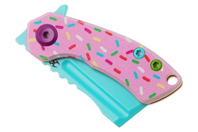 Afbeelding voor Kansept Mini Korvid T3030B1 Stonewashed 154CM, Pink Donut Print G10, zakmes, Justin Koch design