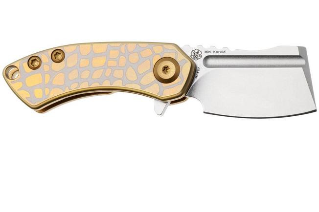 Afbeelding voor Kansept Mini Korvid T3030C3 Stonewashed 154CM, Golden Cracked Eggshell Titanium, zakmes, Justin Koch design