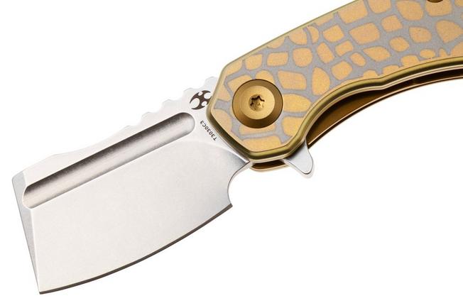 Afbeelding voor Kansept Mini Korvid T3030C3 Stonewashed 154CM, Golden Cracked Eggshell Titanium, zakmes, Justin Koch design