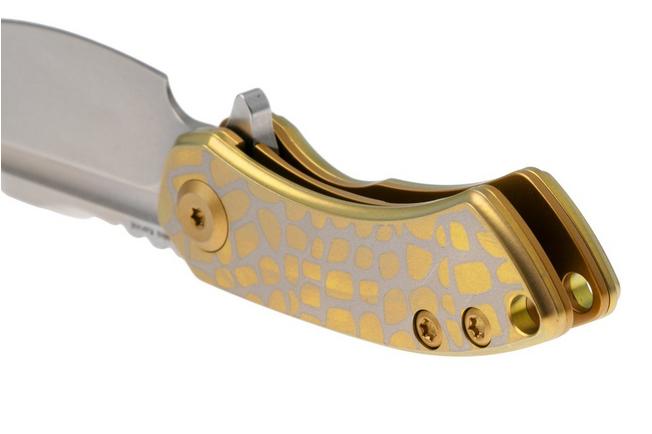 Afbeelding voor Kansept Mini Korvid T3030C3 Stonewashed 154CM, Golden Cracked Eggshell Titanium, zakmes, Justin Koch design