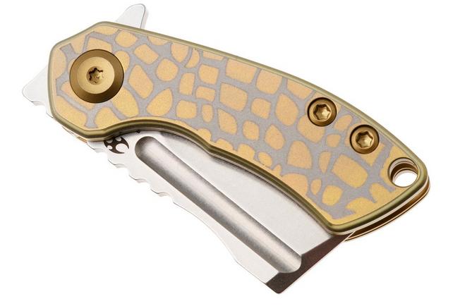 Afbeelding voor Kansept Mini Korvid T3030C3 Stonewashed 154CM, Golden Cracked Eggshell Titanium, zakmes, Justin Koch design
