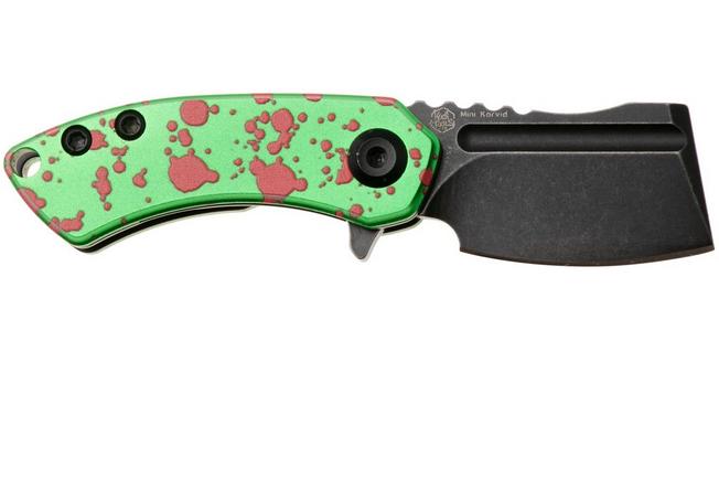 Afbeelding voor Kansept Mini Korvid T3030P1 Black Stonewashed 154CM, Zombie Green Aluminum, zakmes, Justin Koch design