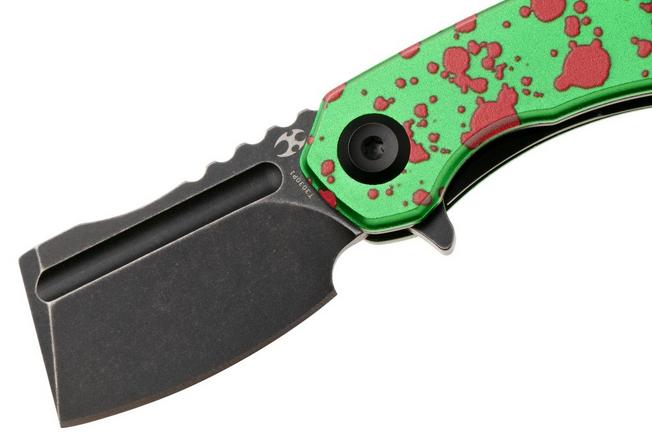 Afbeelding voor Kansept Mini Korvid T3030P1 Black Stonewashed 154CM, Zombie Green Aluminum, zakmes, Justin Koch design