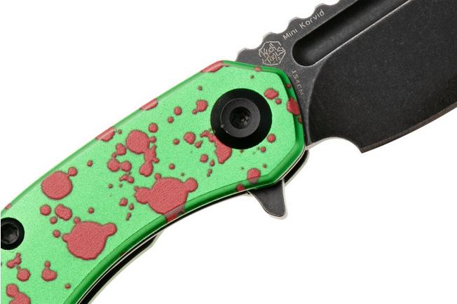 Afbeelding voor Kansept Mini Korvid T3030P1 Black Stonewashed 154CM, Zombie Green Aluminum, zakmes, Justin Koch design