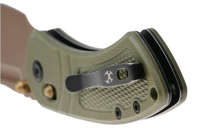 Afbeelding voor Kansept Korvid V TE2030V2, Rose Gold D2, Diamond Pattern Olive Green G10 zakmes, Justin Koch design