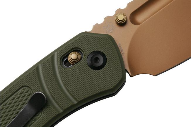 Afbeelding voor Kansept Korvid V TE2030V2, Rose Gold D2, Diamond Pattern Olive Green G10 zakmes, Justin Koch design