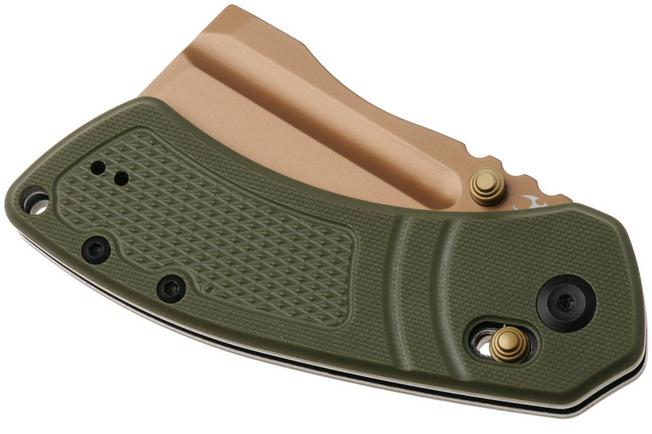 Afbeelding voor Kansept Korvid V TE2030V2, Rose Gold D2, Diamond Pattern Olive Green G10 zakmes, Justin Koch design