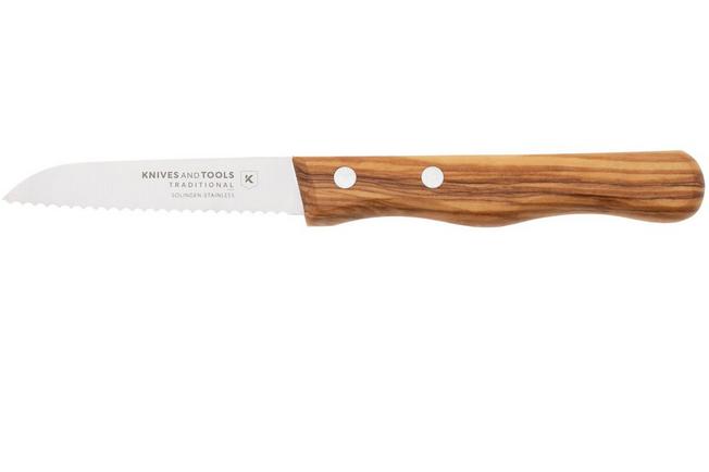 Afbeelding voor Knivesandtools Traditional Serrated Paring Knife, roestvast staal, olijfhout, gekarteld universeelmes
