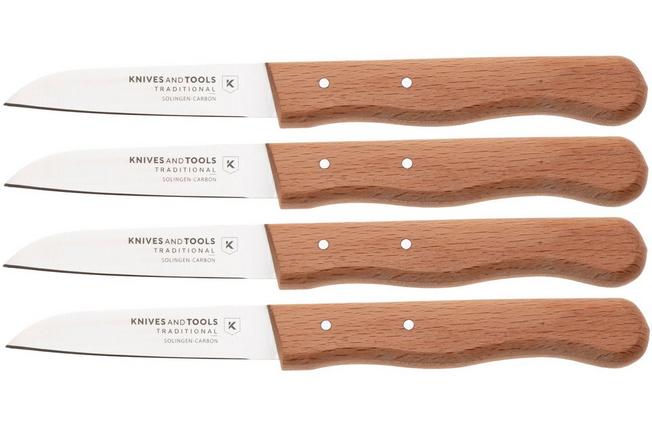 Afbeelding voor Knivesandtools Traditional Paring Knife, koolstofstaal, beukenhout, 4-delige schilmessenset