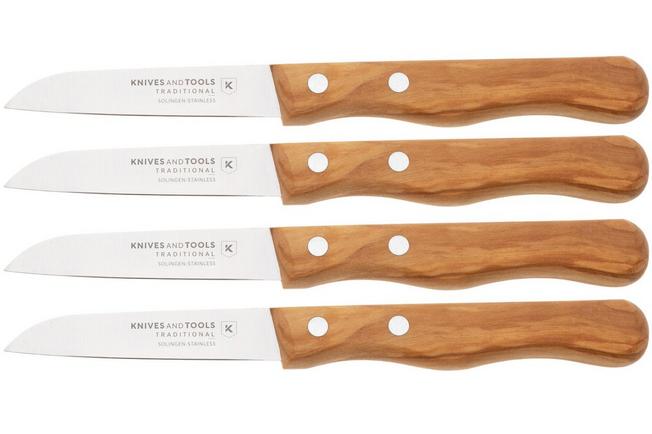 Afbeelding voor Knivesandtools Traditional Paring Knife, roestvast staal, olijfhout, 4-delige schilmessenset