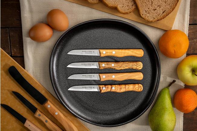 Image pour Knivesandtools Traditional Paring Knife, acier inoxydable, bois d'olivier, set de quatre éplucheurs
