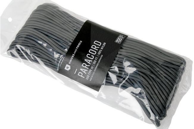 Knivesandtools 550 paracord type III, colour: charcoal grey, 100 ft (30.48 m)