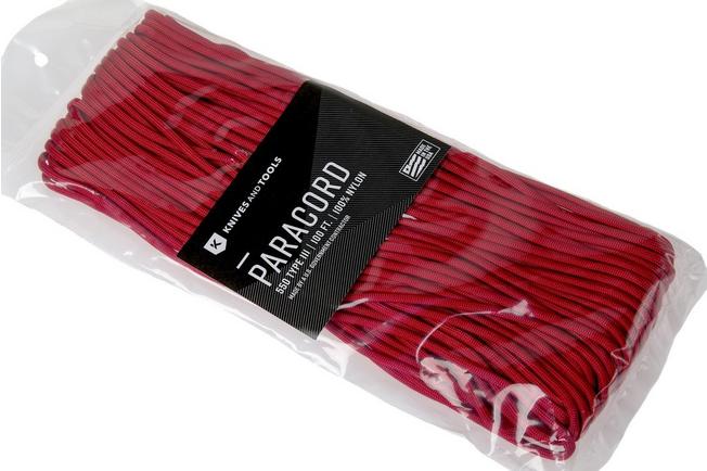 Knivesandtools 550 paracord type III, color: Imperial Red, 100 ft (30,48 m)