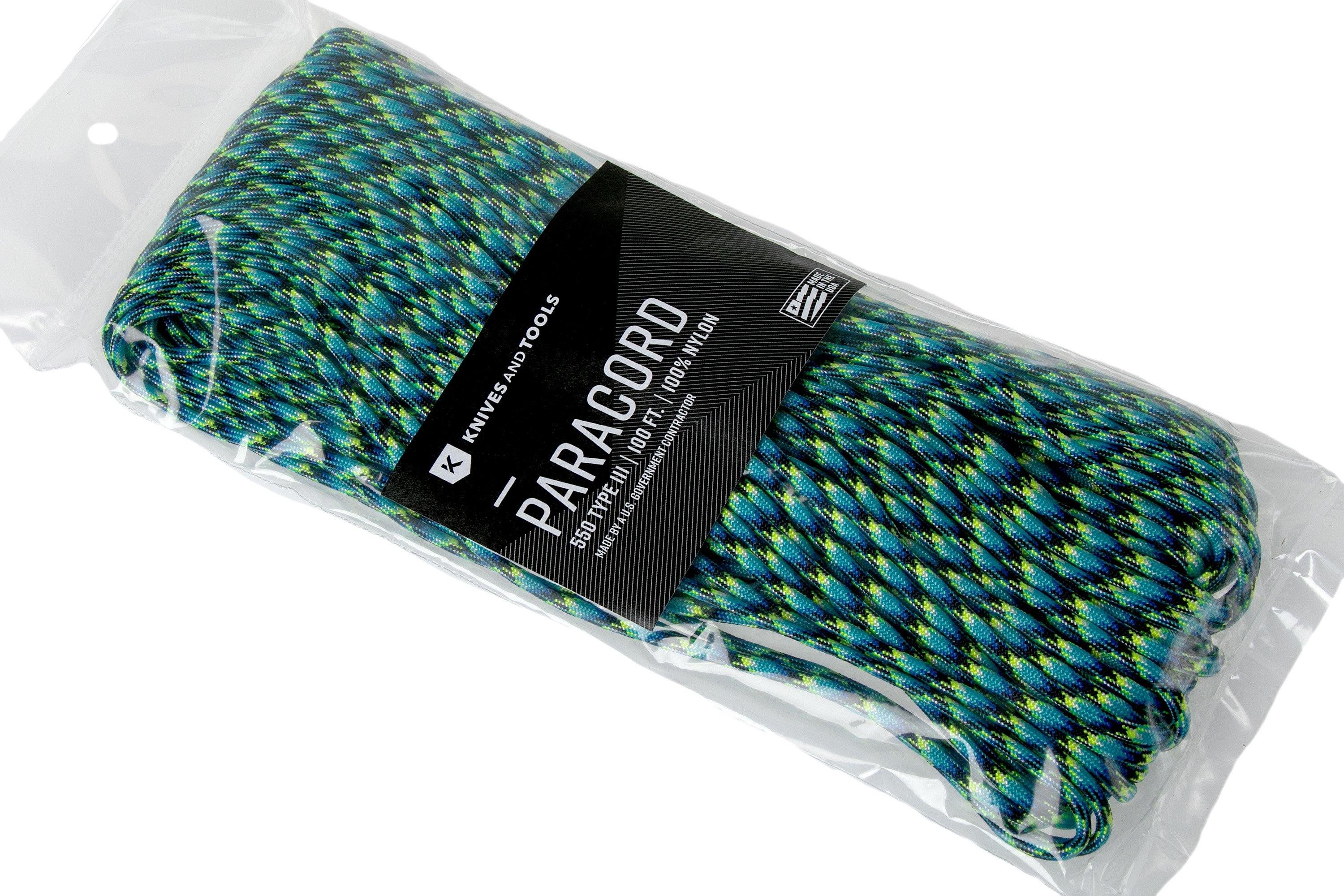 Knivesandtools 550 paracord type III, colour: neon turquoise with chocolate  diamonds - 50 ft (15.24 meters)