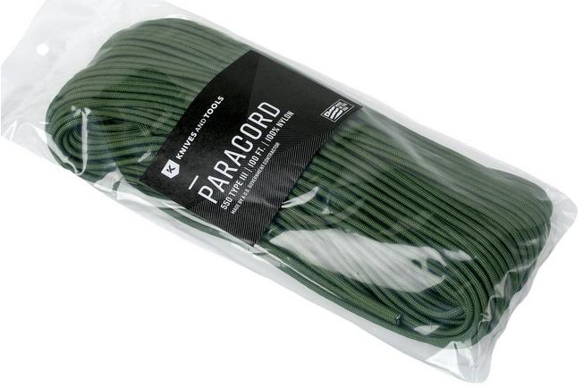 Knivesandtools 550 paracord type III, colour: olive drab, 100 ft (30.48 m)