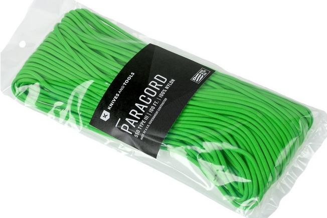 Knivesandtools 550 paracord type III, colour: neon green, 100 ft