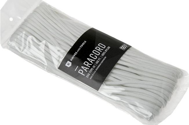 Knivesandtools 550 paracord type III, colour: paraglow white, 100 ft (30.48  m)