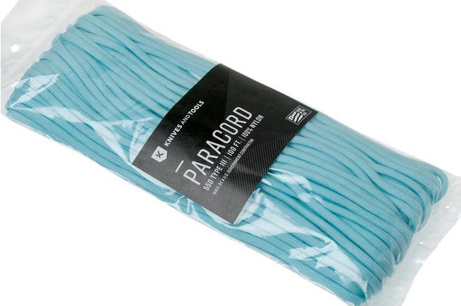 Knivesandtools 550 paracord type III, colour: paraglow light blue, 100 ft  (30.48 m)