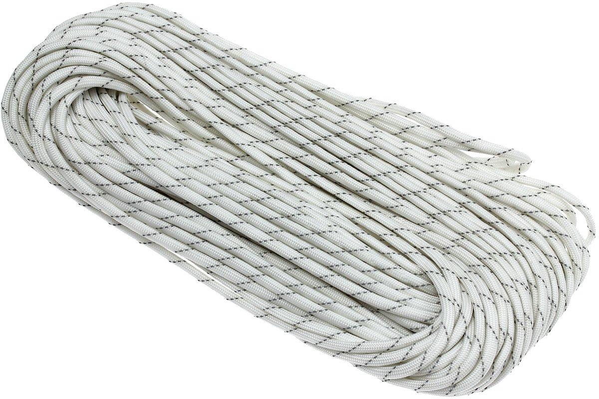 550 Paracord type III, Colour White w/ reflective grey, 100ft (30,48 m