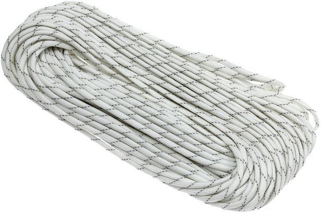 550 Paracord type III, Colour: White w/ reflective grey, 100ft (30,48 m)