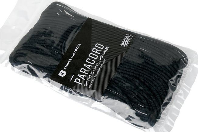 Knivesandtools 550 paracord type III, colour: black, 50 ft (15,24 m)