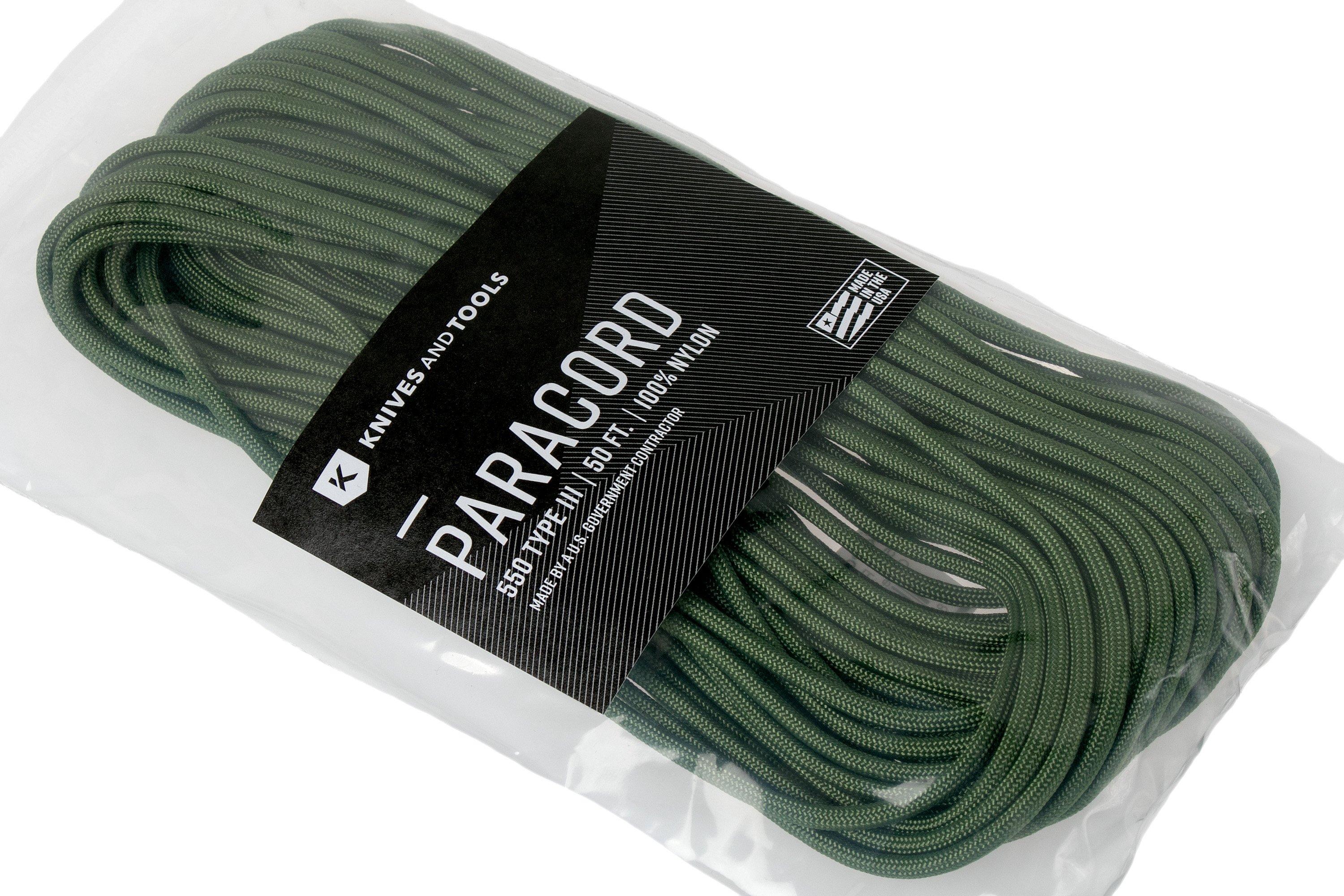 Knivesandtools 550 paracord type III, cor: fern 483, 50 ft (15.24 m ...