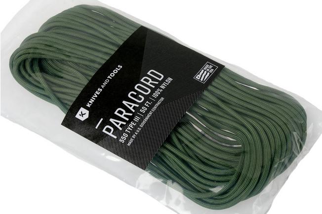 Knivesandtools 550 paracord type III, colour: fern 483, 50 ft (15.24 m)