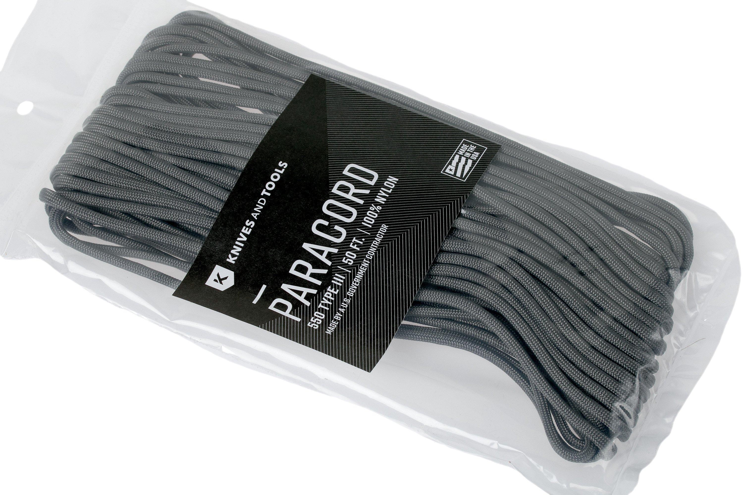 Knivesandtools 550 paracord type III, colour: charcoal grey, 50 ft (15.24  m)
